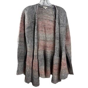 Oriana Large Cardigan Wool Blend Red Gray Striped Soft Made In Italy  EUC